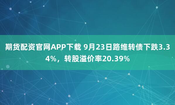 期货配资官网APP下载 9月23日路维转债下跌3.34%，转股溢价率20.39%