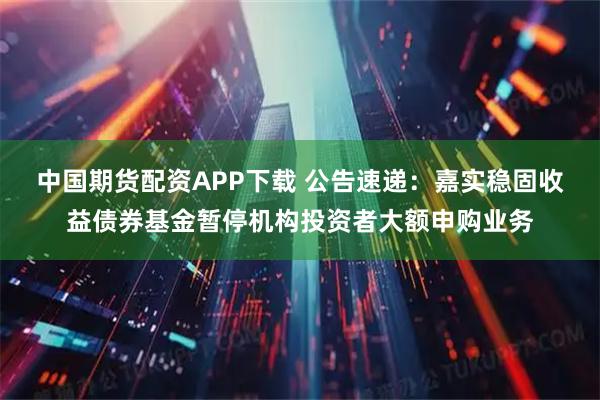 中国期货配资APP下载 公告速递：嘉实稳固收益债券基金暂停机构投资者大额申购业务